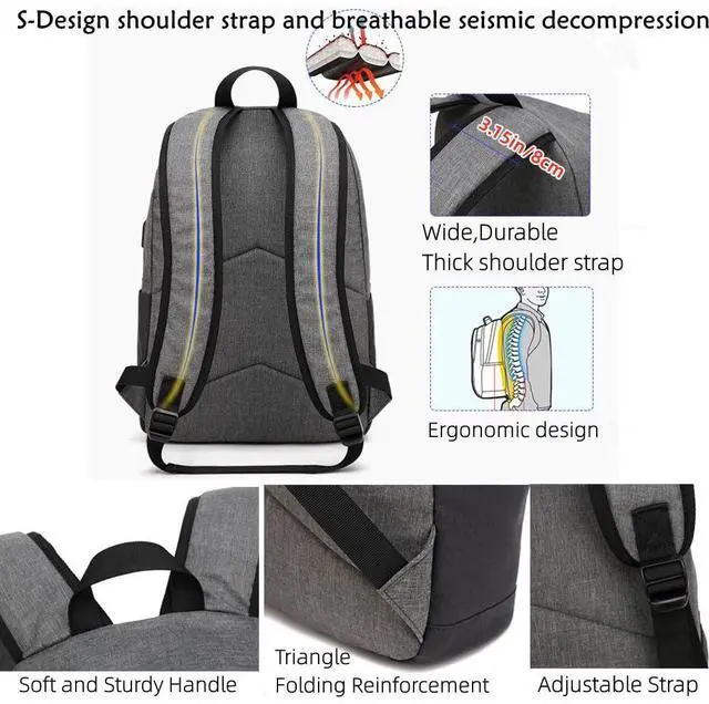 Alt view image 5 of 5 - HUAETING Lightweight Casual Laptop Backpack For Men Women Travel Backpacks with USB Charging Port Fashion Daypack Bookbag (Grey)