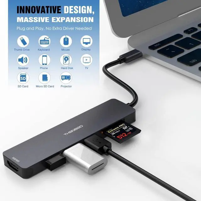 Alt view image 2 of 5 - USB C Hub Multiport Adapter USB C Dongle for MacBook Pro, 7 in 1 Dongle USB-C to HDMI, 3 USB 3.0 Ports, SD/TF Card Reader Compatible for MacBook Pro, XPS More Type C Devices