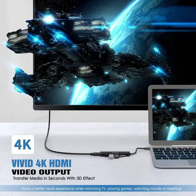 Alt view image 5 of 5 - USB C Hub Multiport Adapter USB C Dongle for MacBook Pro, 7 in 1 Dongle USB-C to HDMI, 3 USB 3.0 Ports, SD/TF Card Reader Compatible for MacBook Pro, XPS More Type C Devices