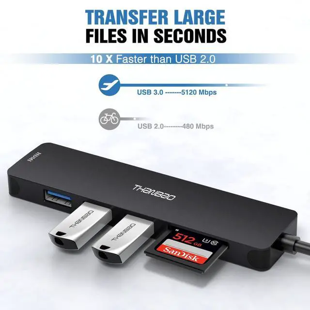 Alt view image 3 of 5 - USB C Hub Multiport Adapter USB C Dongle for MacBook Pro, 7 in 1 Dongle USB-C to HDMI, 3 USB 3.0 Ports, SD/TF Card Reader Compatible for MacBook Pro, XPS More Type C Devices