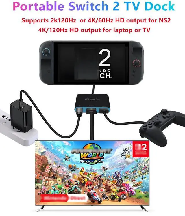 Alt view image 2 of 5 - Switch 2 Dock for Nintendo Switch 2 Docking Station,USB c HDMI with PD Port,HD to USBC Adapter, USB C Hub Multiport AV Converter Compatible with Switch2,Switch,MacBook,Laptops.