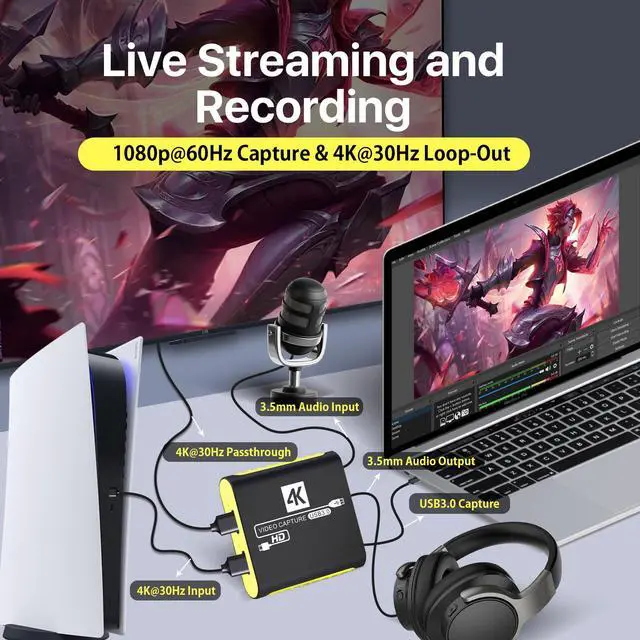 Alt view image 3 of 5 - HDMI Video Capture Card for Nintendo Switch 2, 1080P 60FPS, 4K@30Hz Input and Passthrough, HDMI to USB3.0, Compatible with OBS/PS4/PS5/Mac/Windows