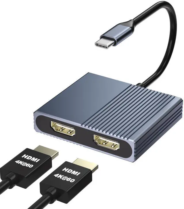 Main image of HDMI Splitter for Dual Monitors, Dual HDMI Adapter for 2 Monitors, 4K@60hz Display, USB C to Double Adapter, Splitter Extended Display, Docking Station for Dell/HP/Mac
