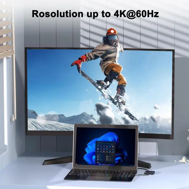 Alt view image 3 of 5 - HDMI Splitter for Dual Monitors, Dual HDMI Adapter for 2 Monitors, 4K@60hz Display, USB C to Double Adapter, Splitter Extended Display, Docking Station for Dell/HP/Mac