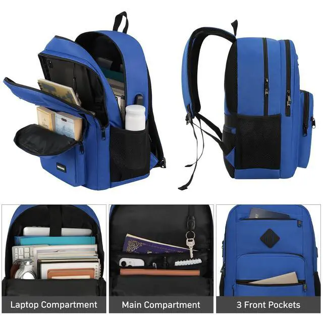 Alt view image 2 of 5 - WINDARS Backpack for Men Women, Durable Casual School Backpacks Teens Boys and Girls Classic 15.6 Inch Laptop Bookbag with USB Charger for College High School Work Travel (Dark Blue)
