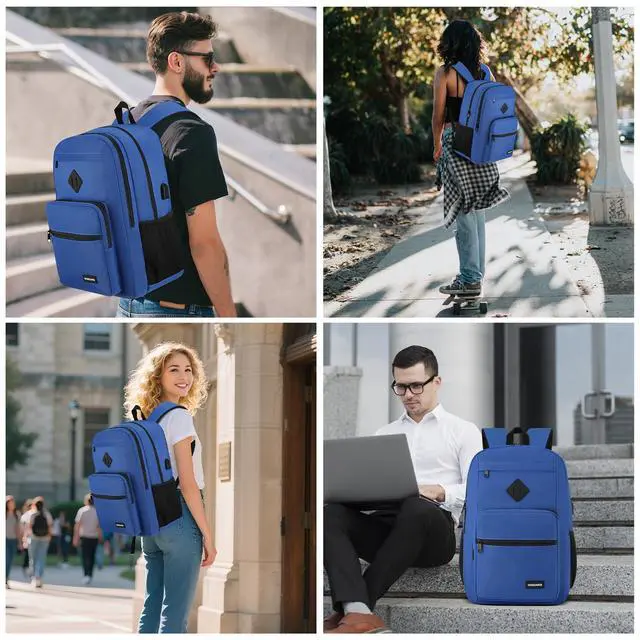 Alt view image 5 of 5 - WINDARS Backpack for Men Women, Durable Casual School Backpacks Teens Boys and Girls Classic 15.6 Inch Laptop Bookbag with USB Charger for College High School Work Travel (Dark Blue)