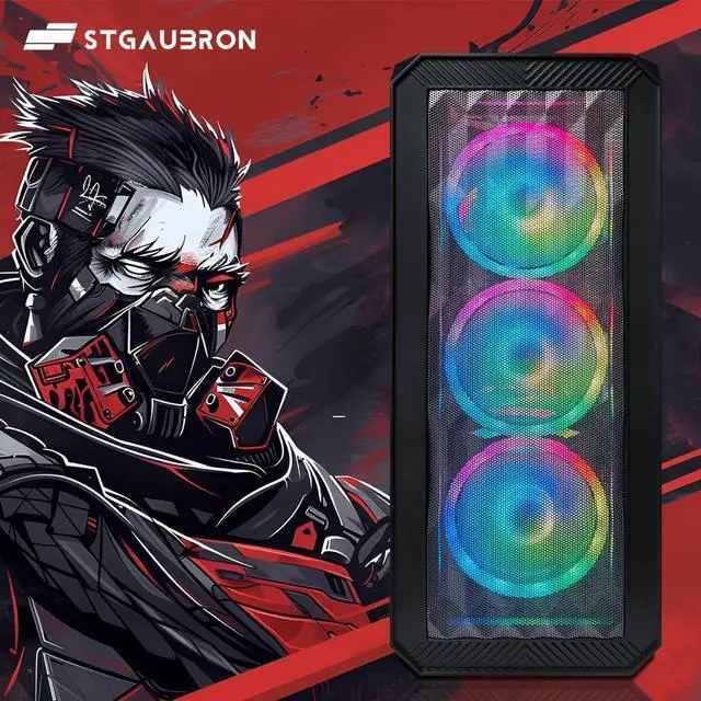 Alt view image 2 of 5 - STGAubron Gaming PC Computer Desktop, Intel 10th Gen G5905 3.5GHz, Radeon RX 5600XT 6G, 16GB DDR4, 1T SSD, 600M WiFi, BT 5.0, RGB Fan x4, Windows 11 Home