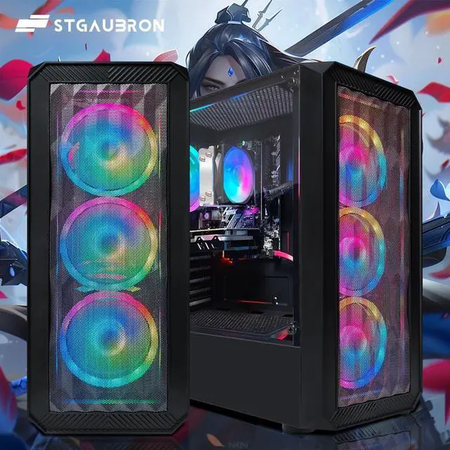 Alt view image 4 of 5 - STGAubron Gaming PC Computer Desktop, Intel 10th Gen G5905 3.5GHz, Radeon RX 5600XT 6G, 16GB DDR4, 1T SSD, 600M WiFi, BT 5.0, RGB Fan x4, Windows 11 Home