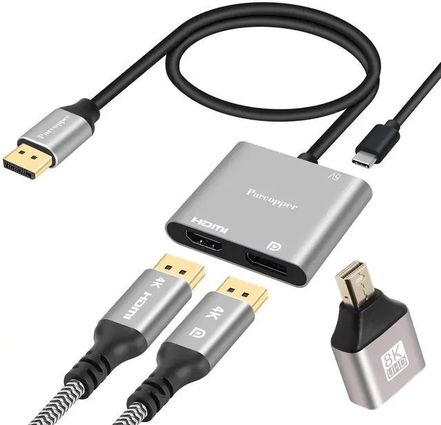 Main image of DisplayPort to HDMI and DisplayPort Adapter (Dual 4K@60Hz), DP Splitter 1 in 2 Out Extended Display MST 1 DP Male to HDMI Female & DP Female for Dual Monitors, DP Splitter Hub for PC, Graphics Card