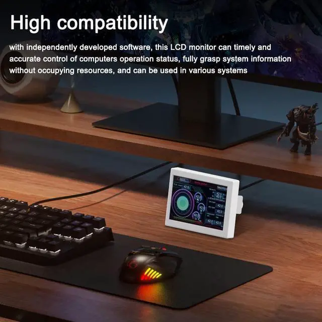 Alt view image 2 of 3 - LCD Screen Inside Pc Case 3.5 inch Smart Secondary Screen Pc Temperature Display Computer Temp Monitor Mini Computer USB Display Type C Auxiliary Screen (Black)