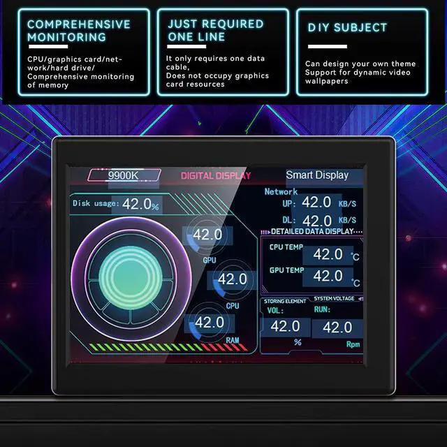Alt view image 3 of 3 - LCD Screen Inside Pc Case 3.5 inch Smart Secondary Screen Pc Temperature Display Computer Temp Monitor Mini Computer USB Display Type C Auxiliary Screen (Black)