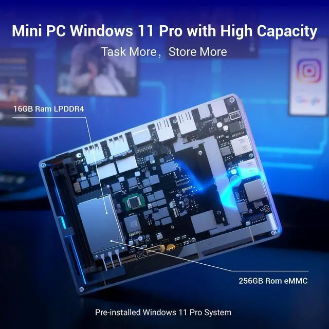 Alt view image 3 of 5 - HEIGAOLAPC 7" Mini PC Celeron N95, Win11 Pro Mini Computer 16GB RAM 512GB eMMC, HD IPS Touchscreen Computer Desktop 4K Dual Display for Home/Office, HDMI/USB/WiFi5/BT5.0/Type-C/Dual Gigabit LAN
