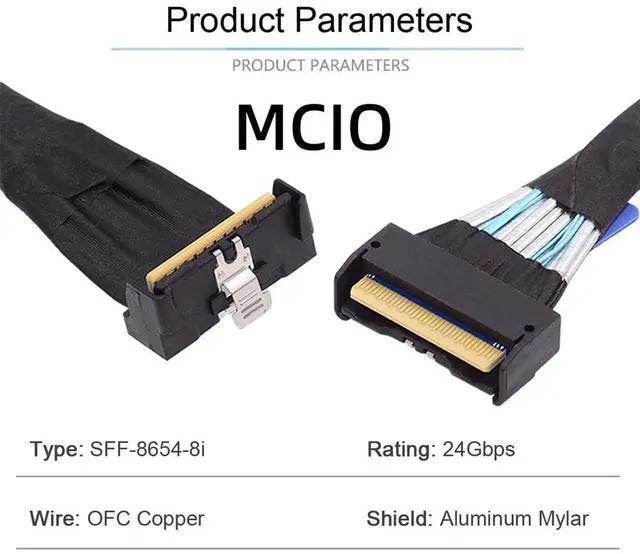 Alt view image 5 of 5 - cablecc Mini Cool Edge IO MCIO Angled PCI-E 5.0 PCI-E Slimline SAS 8i 74Pin Male to 74Pin MCIO Male Extender Cable 35cm