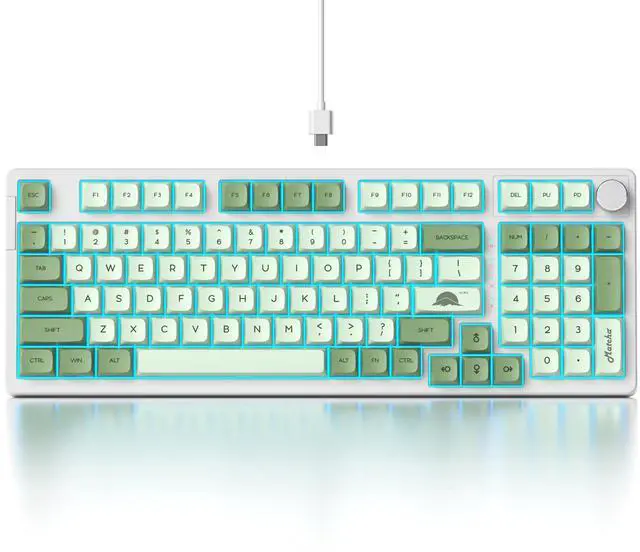 Main image of Fogruaden Wired Green Matcha Creamy Mechanical Keyboard with Number Pad, Hot Swappable RGB Gaming Keyboard with Knob, 98 Key, Custom Gasket Mount, Red Switch, NKRO 96% Keyboards for Win/Mac