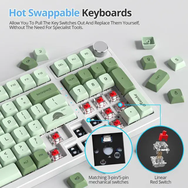 Alt view image 3 of 5 - Fogruaden Wired Green Matcha Creamy Mechanical Keyboard with Number Pad, Hot Swappable RGB Gaming Keyboard with Knob, 98 Key, Custom Gasket Mount, Red Switch, NKRO 96% Keyboards for Win/Mac