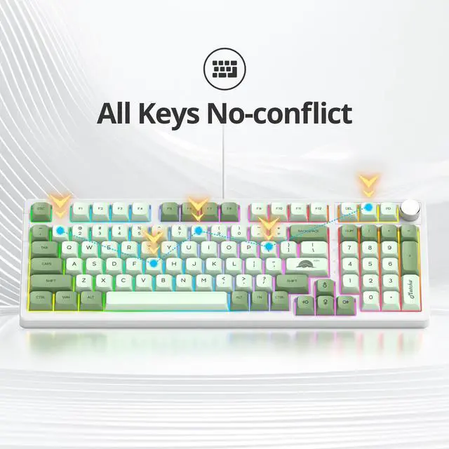 Alt view image 4 of 5 - Fogruaden Wired Green Matcha Creamy Mechanical Keyboard with Number Pad, Hot Swappable RGB Gaming Keyboard with Knob, 98 Key, Custom Gasket Mount, Red Switch, NKRO 96% Keyboards for Win/Mac