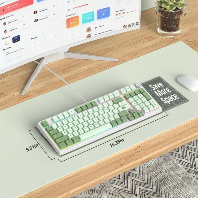 Alt view image 5 of 5 - Fogruaden Wired Green Matcha Creamy Mechanical Keyboard with Number Pad, Hot Swappable RGB Gaming Keyboard with Knob, 98 Key, Custom Gasket Mount, Red Switch, NKRO 96% Keyboards for Win/Mac