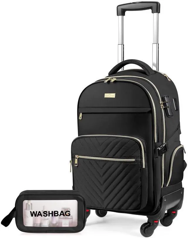 Main image of star cloud Rolling Backpack for Women, 21"x14"x9",45L Travel Backpack with Wheels and USB & Type-C Charging Ports, Fits 17.3", Water-Resistant Carry-On Luggage for Work & Travel (Black)