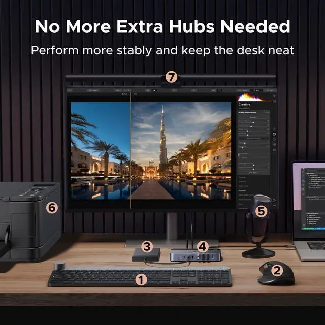 Alt view image 4 of 5 - UGREEN 2-in 7-Out USB 3.0 Switch, USB Switcher for 2 Computers Sharing USB A & C Devices (4USB-A + 3USB-C), USB Switches Sharing Keyboard and Mouse with Controller, USB-C Male Adapter, Power Adapter