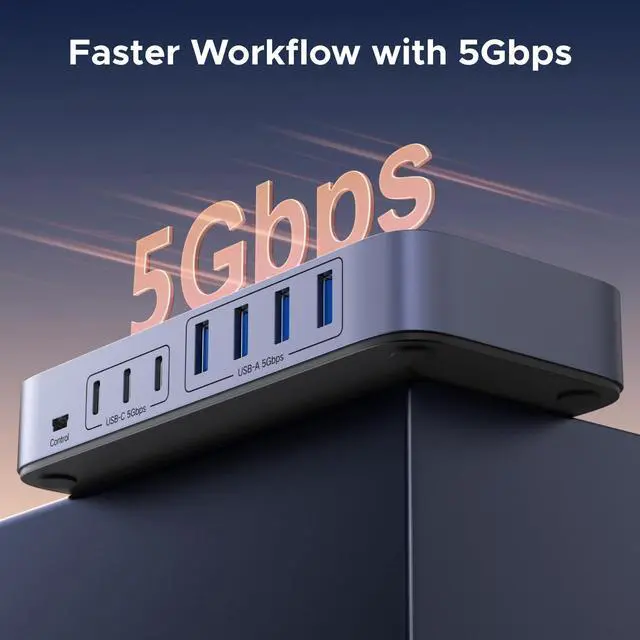 Alt view image 3 of 5 - UGREEN 2-in 7-Out USB 3.0 Switch, USB Switcher for 2 Computers Sharing USB A & C Devices (4USB-A + 3USB-C), USB Switches Sharing Keyboard and Mouse with Controller, USB-C Male Adapter, Power Adapter