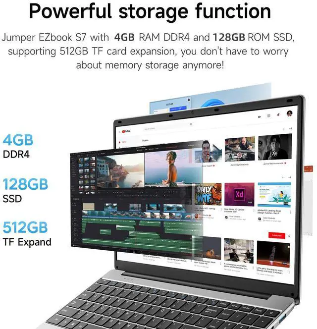 Alt view image 3 of 5 - 15.6 Inch Laptop with Office 365, 4GB RAM, 128GB Storage Expandable 1TB, 5205U Processor, HD Display, Windows 11 Laptops Computer, Wi-Fi 5, BT4.2, Numpad, Type-C, for Business and Students.