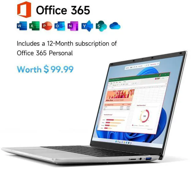 Alt view image 4 of 5 - 15.6 Inch Laptop with Office 365, 4GB RAM, 128GB Storage Expandable 1TB, 5205U Processor, HD Display, Windows 11 Laptops Computer, Wi-Fi 5, BT4.2, Numpad, Type-C, for Business and Students.