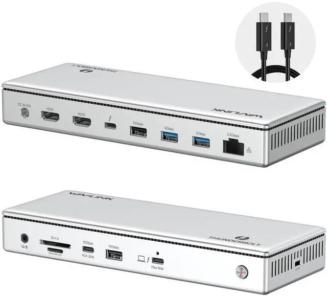 Main image of Thunderbolt 4 Dock, WAVLINK Thunderbolt 4 Docking Station with Single 8K@60Hz, Triple 4K@60Hz Monitors, Thunderbolt4 Ports, 160W PD Charger, 2.5G Ethernet, SD/TF,10Gbps USB3.1, for MacBook Pro/Air etc