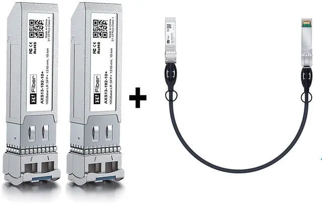 Main image of 2 Pack 10GBase-LR SFP+ Module with 10G SFP+ Cable 0.5m, 10G Single Mode SFP+ LC Fiber Transceiver, 10G DAC CableCompatible with Cisco, Meraki, MikroTik, Ubiquiti, Unifi, Netgear, D-Link and More