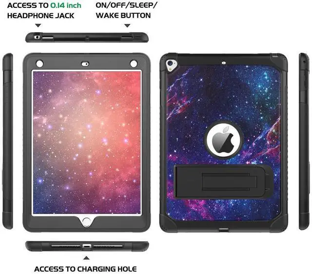 Alt view image 2 of 5 - YINLAI for iPad 6th 5th Generation Case,iPad 9.7 Inch Case 2018/2017, iPad Pro 9.7/iPad Air 2 Case Women Girls Kid Kickstand Shockproof Protective A1893/A1954/A1822/A1823 Tablet Cover,Space Purple