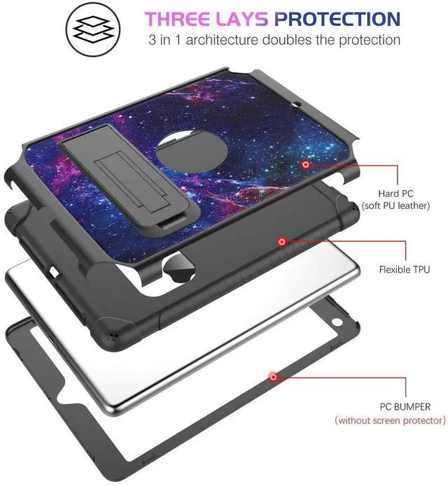 Alt view image 3 of 5 - YINLAI for iPad 6th 5th Generation Case,iPad 9.7 Inch Case 2018/2017, iPad Pro 9.7/iPad Air 2 Case Women Girls Kid Kickstand Shockproof Protective A1893/A1954/A1822/A1823 Tablet Cover,Space Purple