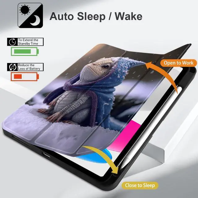 Alt view image 3 of 5 - MEEgoodo Case for iPad A16 11th Generation 11 inch 2025/iPad 10th Generation 10.9 inch 2022, Tablet Cover with Trifold Stand + Pencil Holder + Auto Wake/Sleep + Soft TPU Back Cover, Cute Dragon Cub