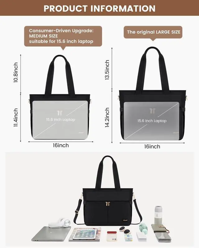 Alt view image 3 of 5 - LOVEVOOK Upgrade Version Work Bags for Women 15.6 Inch Laptop Bag Large Capacity Mutiple Pockets Teacher Bag Water Resistant Canvas Tote Bag Purse for Office Travel College Nurse Teacher, Black