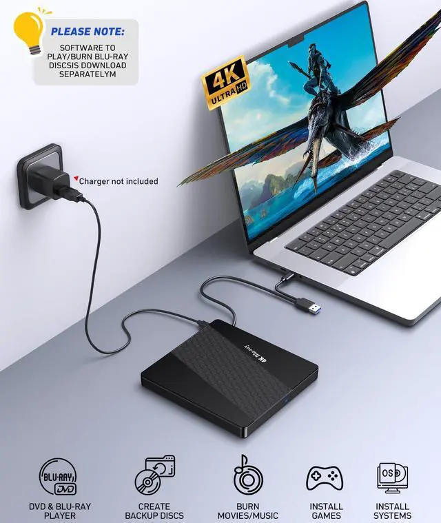 Alt view image 4 of 5 - XRTFORE External 4k Blu Ray Drive for Pc,Portable 4k UHD Blu Ray Player,SD/TF Port with Carry Case, US8 3.0 HD Blu-Ray Player,DVD+/-RW External Optical Drive for MacBook Pro Windows Laptop