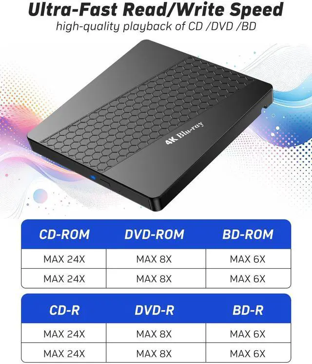 Alt view image 5 of 5 - XRTFORE External 4k Blu Ray Drive for Pc,Portable 4k UHD Blu Ray Player,SD/TF Port with Carry Case, US8 3.0 HD Blu-Ray Player,DVD+/-RW External Optical Drive for MacBook Pro Windows Laptop