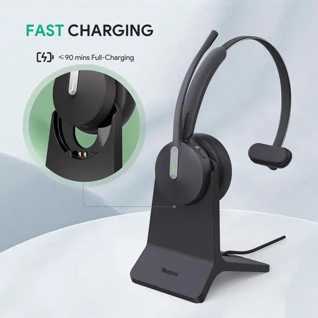 Alt view image 3 of 5 - Yealink BH70 with Stand Wireless Bluetooth Headset with Microphone for Work, up to 35h Talking Battery Life, 3 Noise Cancellation Mics, Teams Certified, 90min Fast Charging, NO Power Adapter Needed