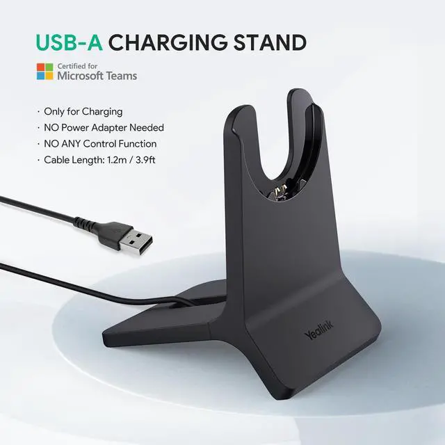 Alt view image 5 of 5 - Yealink BH70 with Stand Wireless Bluetooth Headset with Microphone for Work, up to 35h Talking Battery Life, 3 Noise Cancellation Mics, Teams Certified, 90min Fast Charging, NO Power Adapter Needed