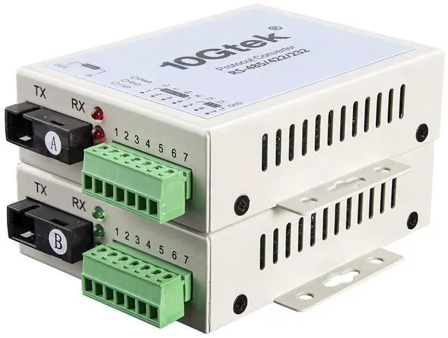 Alt view image 2 of 5 - Serial RS485/RS422/RS232 to Fiber Optic Media Converter, Serial Communication Data Converter Device Server, SM Bidi SC 1310nm 20km, Daisy-Chain or Redundant-Ring FO