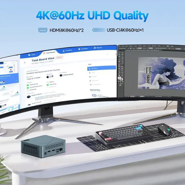 Alt view image 5 of 5 - wo-we H5 Mini PC, Twin Lake N150 (Upgraded N100) Desktop Computer, 16GB DDR4 RAM 512GB PCIe SSD, Graphics 4K Triple Display Dual HDMI 2.0/USB-C, 2.5GbE RJ45 WiFi5/BT5.0,
