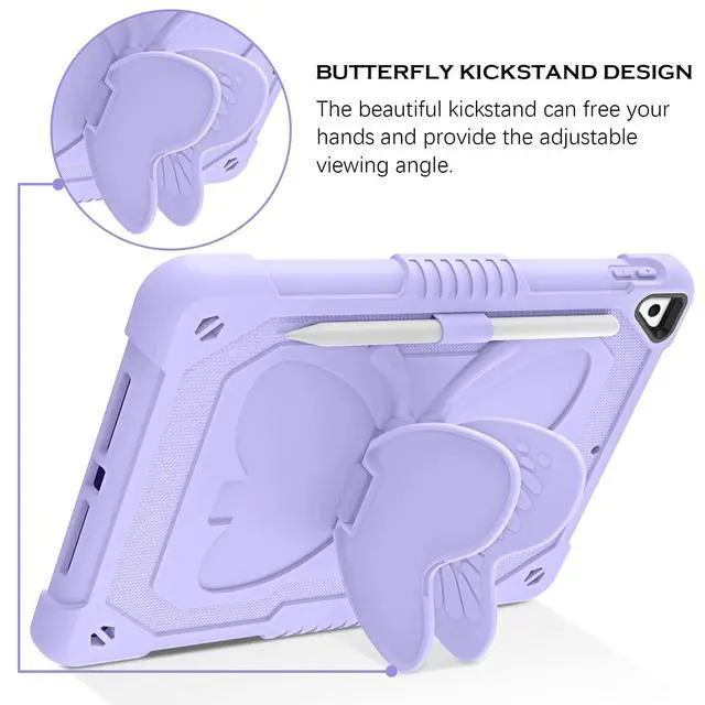 Alt view image 2 of 5 - YINLAI for iPad 9th 8th 7th Generation Case,iPad 10.2 Inch 9 8 7 Gen 2021/2020/2019 Case,iPad air 3 Case with Pencil Holder Butterfly Kickstand Kid Girl Shockproof Protective Cover, Lavender Purple