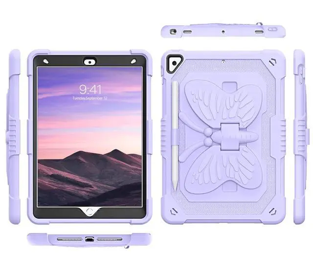 Alt view image 4 of 5 - YINLAI for iPad 9th 8th 7th Generation Case,iPad 10.2 Inch 9 8 7 Gen 2021/2020/2019 Case,iPad air 3 Case with Pencil Holder Butterfly Kickstand Kid Girl Shockproof Protective Cover, Lavender Purple