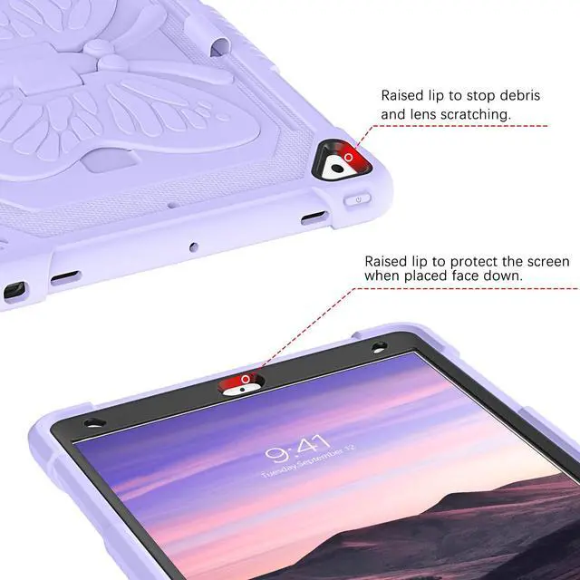 Alt view image 5 of 5 - YINLAI for iPad 9th 8th 7th Generation Case,iPad 10.2 Inch 9 8 7 Gen 2021/2020/2019 Case,iPad air 3 Case with Pencil Holder Butterfly Kickstand Kid Girl Shockproof Protective Cover, Lavender Purple