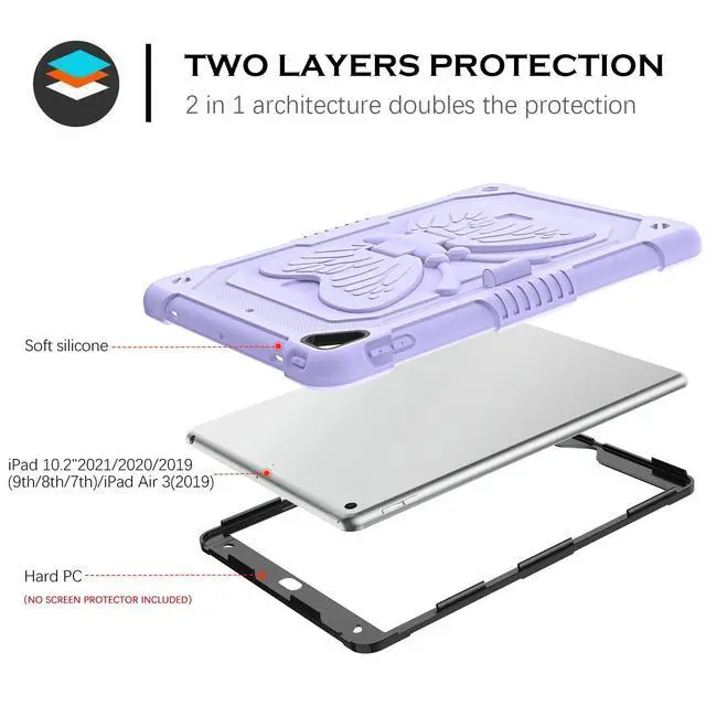 Alt view image 3 of 5 - YINLAI for iPad 9th 8th 7th Generation Case,iPad 10.2 Inch 9 8 7 Gen 2021/2020/2019 Case,iPad air 3 Case with Pencil Holder Butterfly Kickstand Kid Girl Shockproof Protective Cover, Lavender Purple