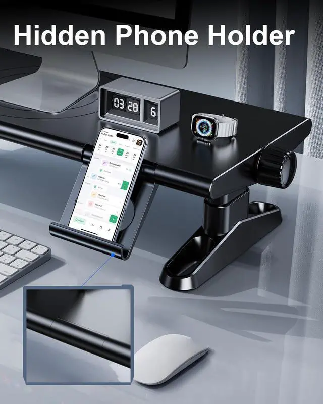 Alt view image 5 of 5 - OATSBASF Monitor Stand Riser with 3.0 USB HUB, Type-C Data Port, 4 USB Ports, Height Adjustable Monitor Stands with Phone Holder, Desk Organizer for PC, Laptop, Printer, TV