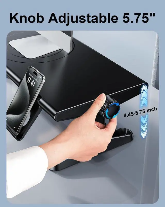 Alt view image 4 of 5 - OATSBASF Monitor Stand Riser with 3.0 USB HUB, Type-C Data Port, 4 USB Ports, Height Adjustable Monitor Stands with Phone Holder, Desk Organizer for PC, Laptop, Printer, TV