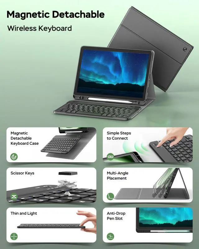 Alt view image 3 of 5 - MERSATM for Amazon Fire HD 10 11th Gen 2021 Tablet Case with Keyboard, 10 Plus 13th Gen 2023 10.1 inch Multi-Angle Folio Cover with Stylus Pen Holder, Magnetic Detachable Wireless Keyboard, Black