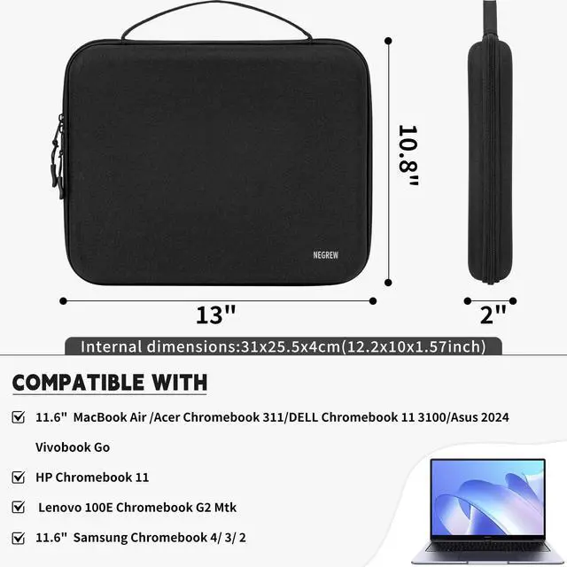 Alt view image 2 of 5 - 11.6 Inch Hard Laptop Carrying Case Tablet Sleeves Compatible with 11.6" MacBook Air/Acer Chromebook 311/DELL Chromebook 11 3100/Asus 2024 Vivobook Go/HP Chromebook 11/Lenovo 100E Chromebook G2 Mtk