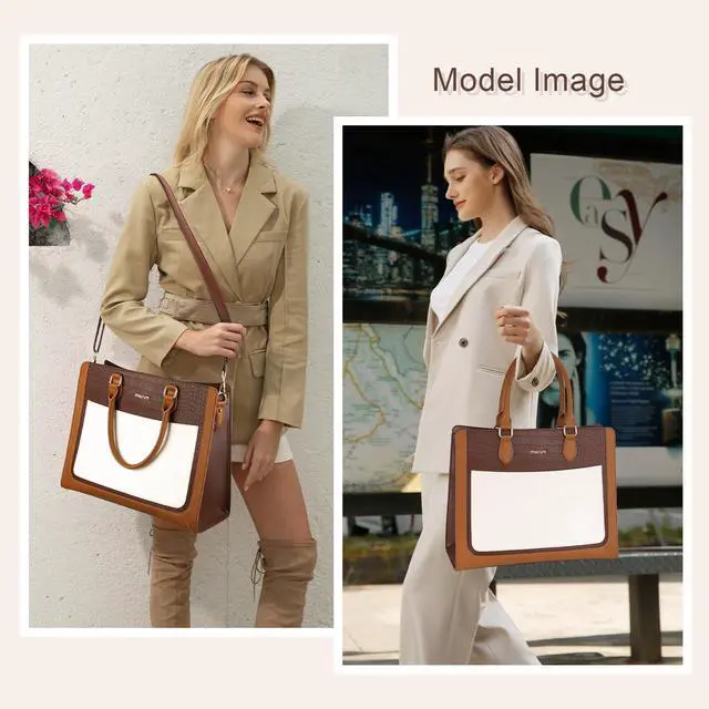 Alt view image 2 of 5 - MOSISO Laptop Tote Bag for Women, 15.6 inch PU Leather Large Capacity Handbag & Clutch Purse & Front Pocket, Crocodile Grain Waterproof Computer Bag Work Briefcase for Business Office, Brown