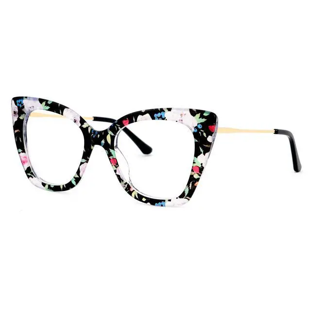 Alt view image 2 of 5 - Zeelool Oversized Cat Eye Glasses Frames for Women Stylish Floral Eyeglasses Chic Non Prescription Full Eyewear JGX674221-01