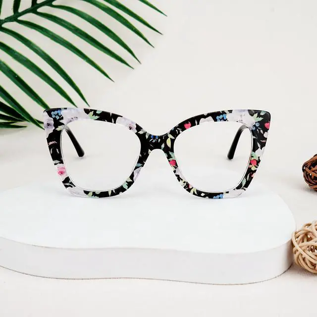 Alt view image 3 of 5 - Zeelool Oversized Cat Eye Glasses Frames for Women Stylish Floral Eyeglasses Chic Non Prescription Full Eyewear JGX674221-01