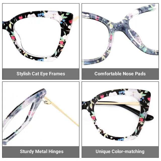 Alt view image 4 of 5 - Zeelool Oversized Cat Eye Glasses Frames for Women Stylish Floral Eyeglasses Chic Non Prescription Full Eyewear JGX674221-01